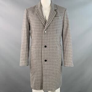 DONDUP Size 44 Grey Navy Houndstooth Wool Blend Single Breasted Notch Lapel Coat